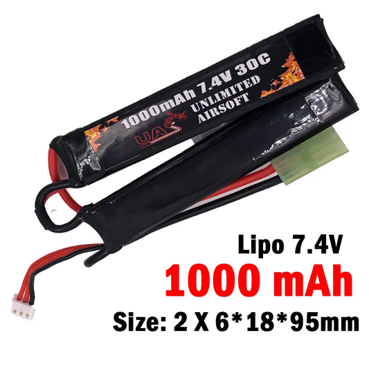 7.4V 1000MAH 30C LIPO BATTERY - NUNCHUCK TYPE