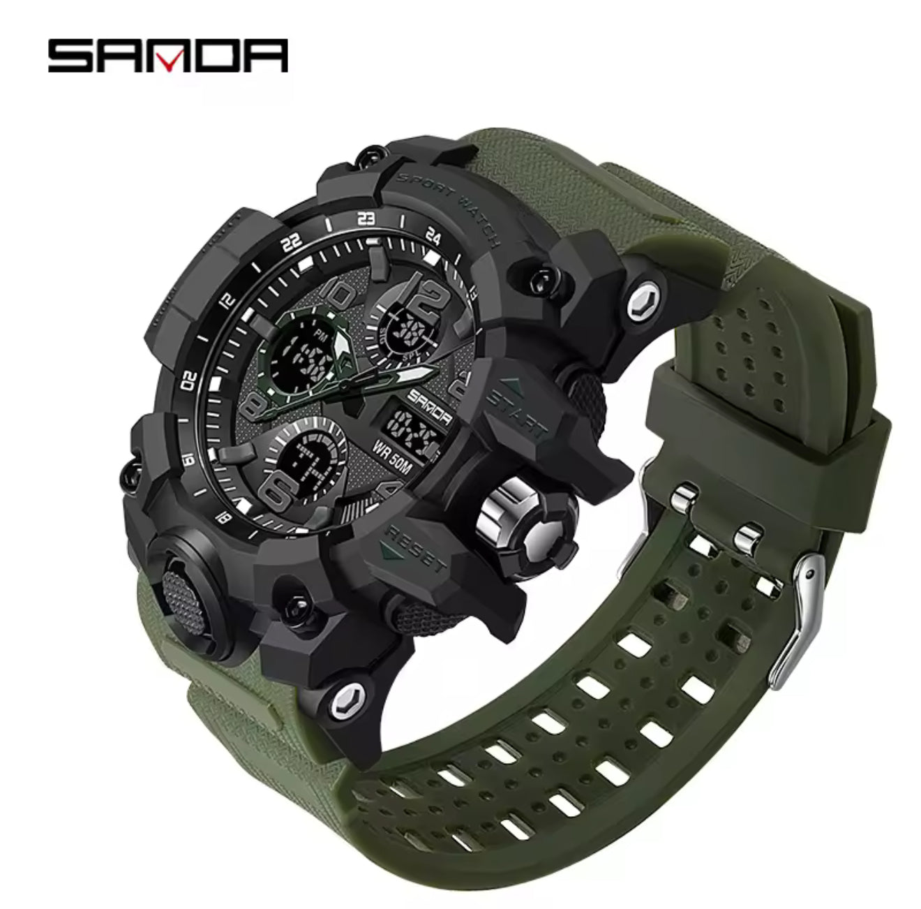 SANDA Military G Style Waterproof Sports Watch With Dual Display And LED Luminous
