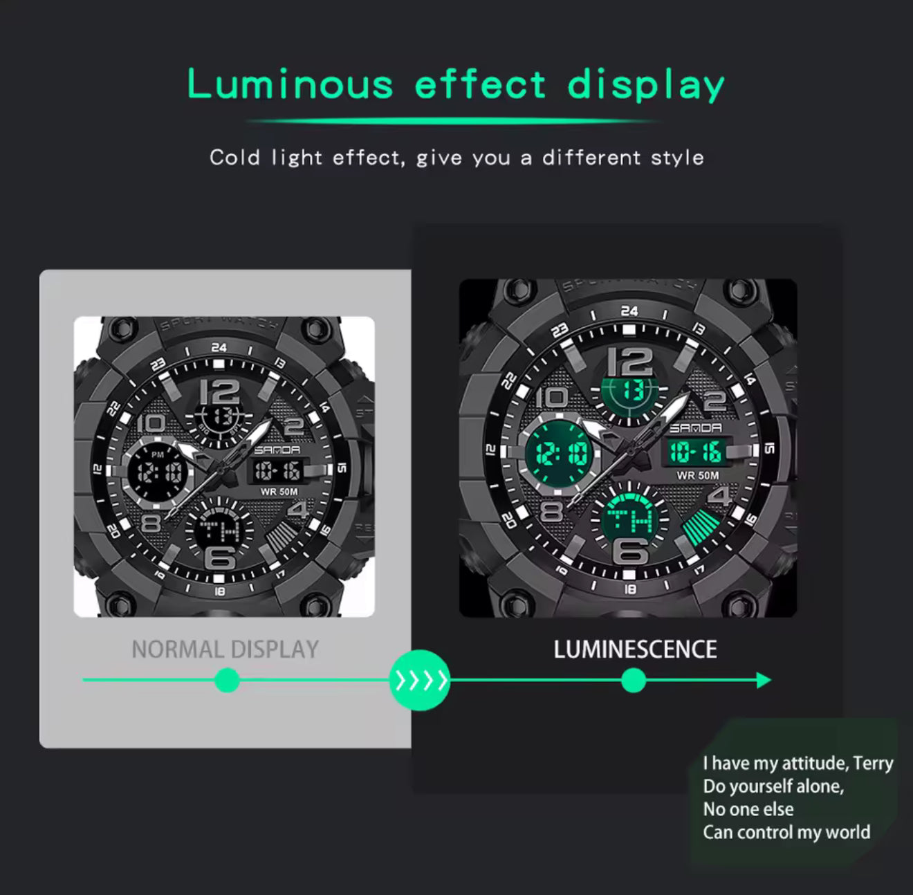 SANDA Military G Style Waterproof Sports Watch With Dual Display And LED Luminous