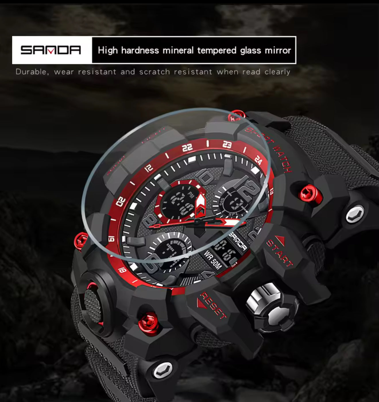 SANDA Military G Style Waterproof Sports Watch With Dual Display And LED Luminous