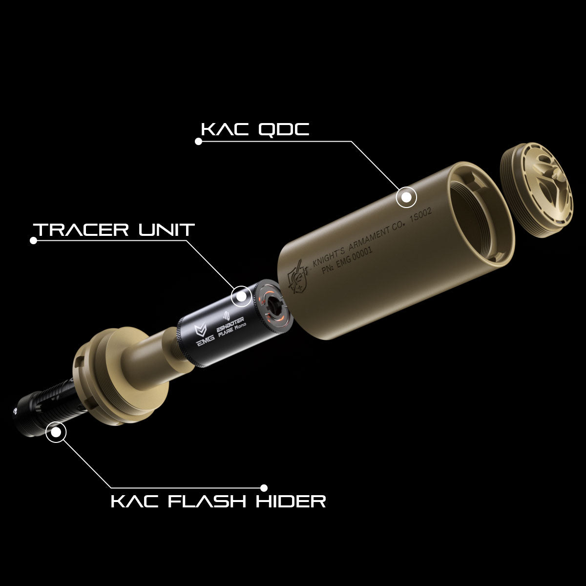 KAC QDC Suppressor with Flash Hider & Flare Mono Tracer Unit