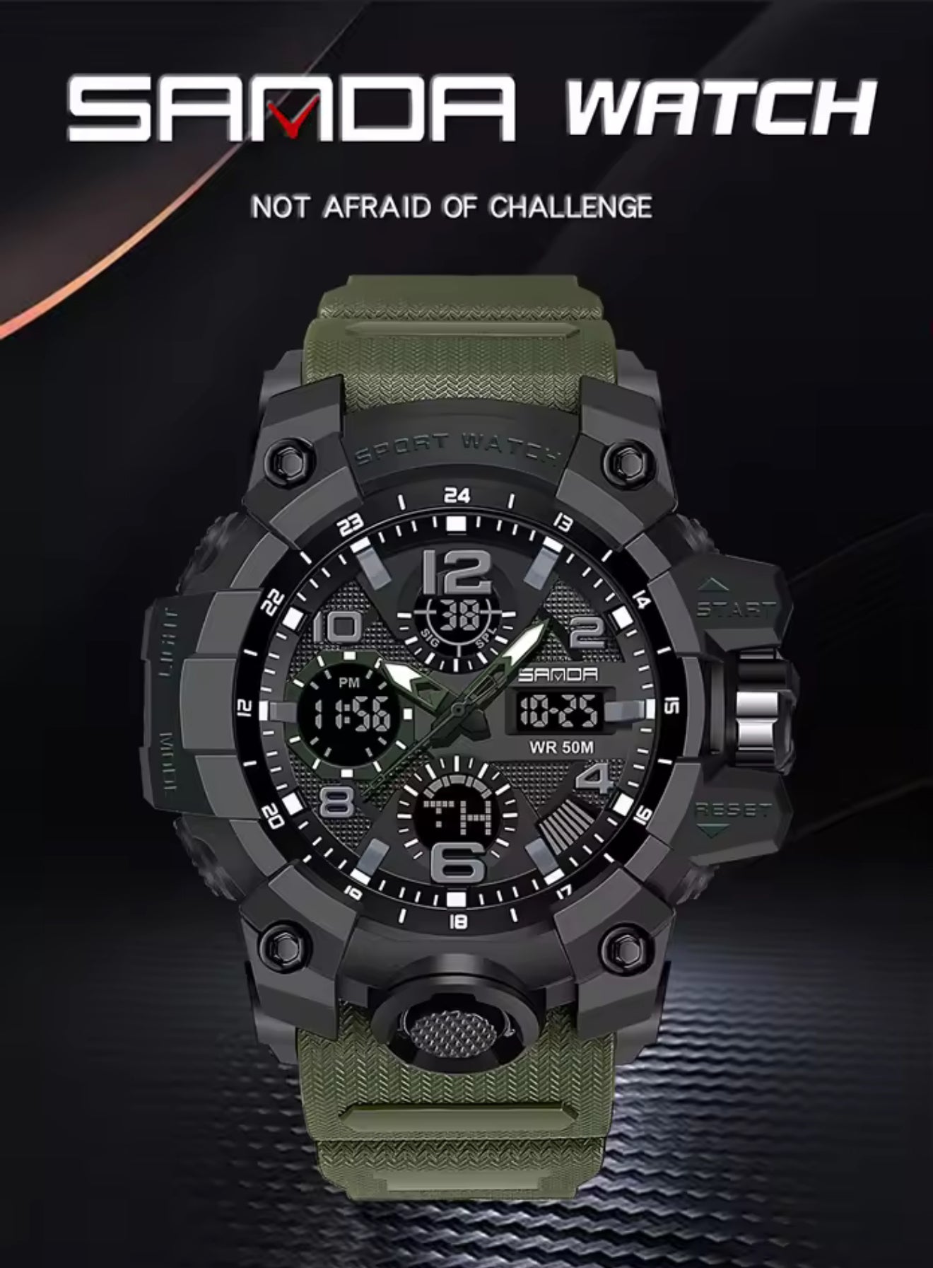SANDA Military G Style Waterproof Sports Watch With Dual Display And LED Luminous
