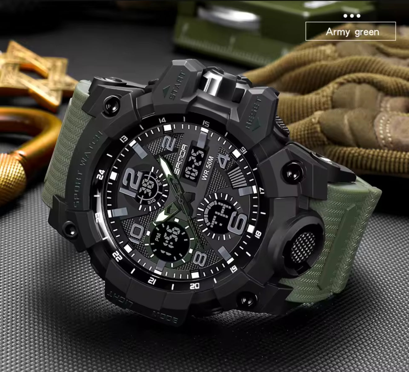 SANDA Military G Style Waterproof Sports Watch With Dual Display And LED Luminous
