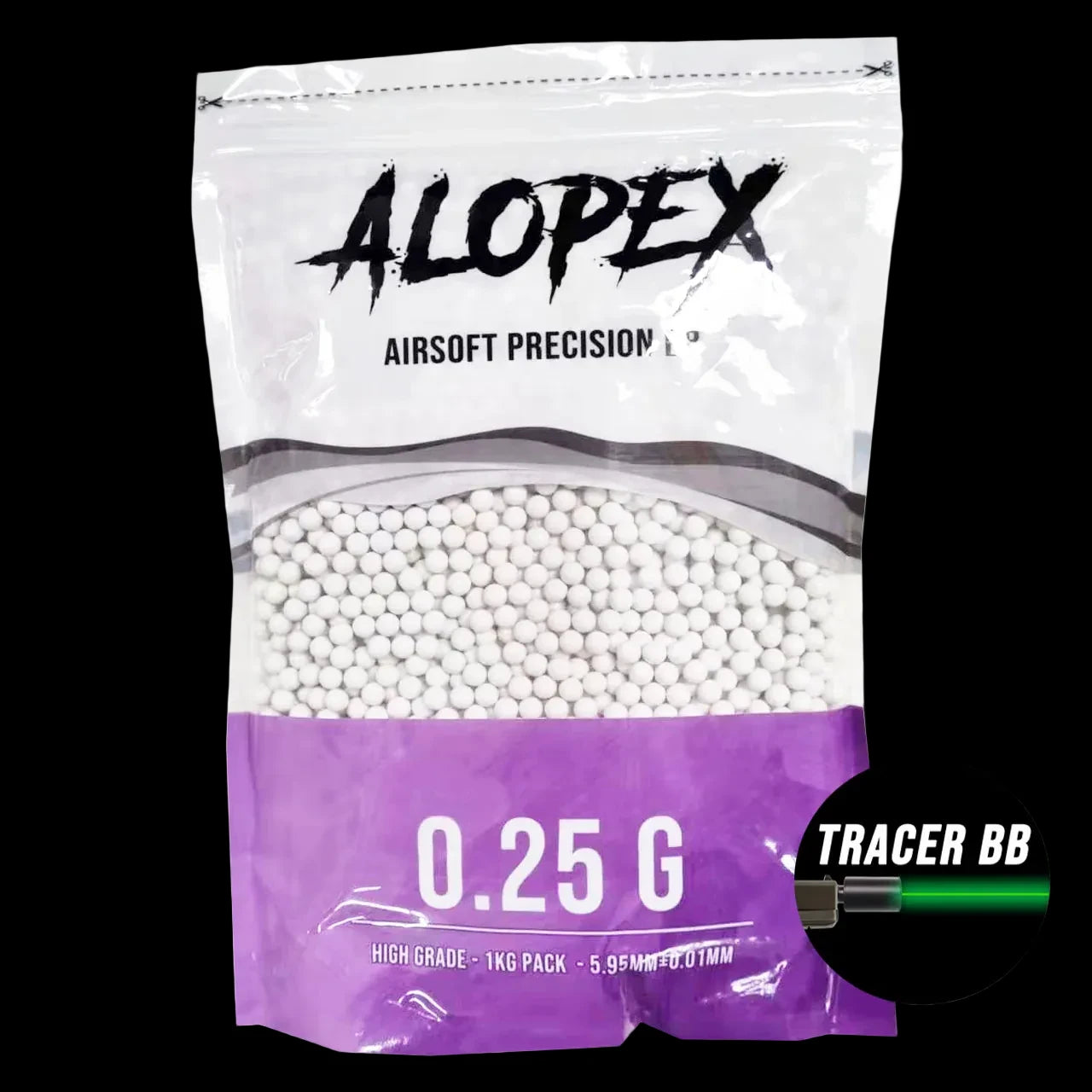 ALOPEX - AIRSOFT 6MM GREEN TRACER BB 0.25G - 1KG PACK